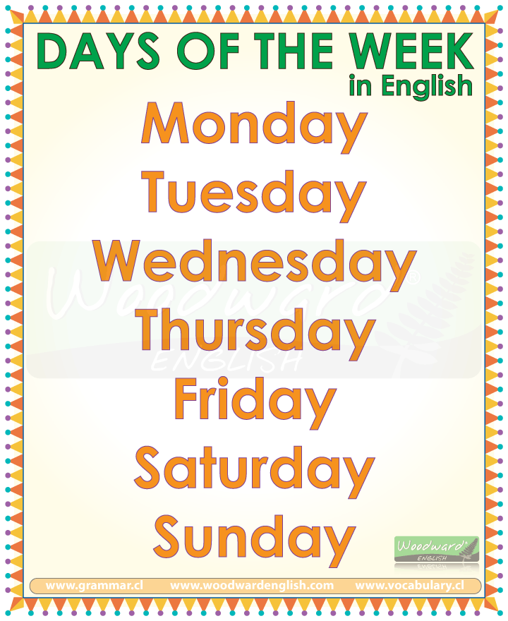 Lettering In Spanish Days Of The Week Monday Tuesday Wednesday