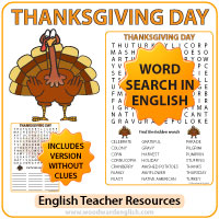 Thanksgiving Day Word Search in English